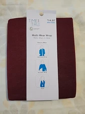 Time & Tru Multi-Wear Wrap Shaw Scarf One Size  - Burgundy Red