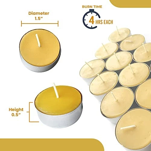 Tealights de cera de abejas pura (paquete de 48) - Luces de té sin perfume con luz y natural Foto 3 de 4