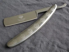OG Vintage Shaving Straight Razor Chrome Mirror Finish Wood Handle Skulls Barber