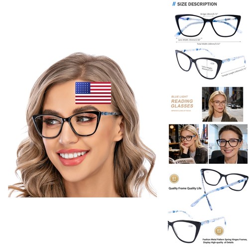 AQWANO Cat Eye Reading Glasses Women Oversized Designer Blue Light Block Anti