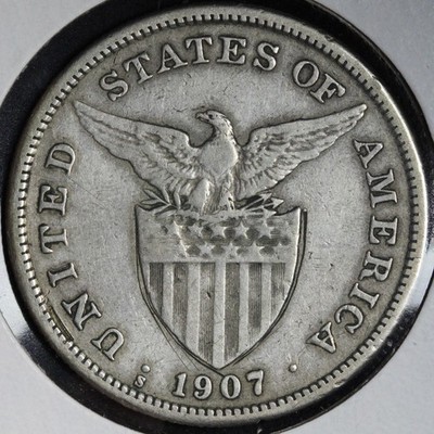 1907-S Philippines Silver One Peso E390 DSR