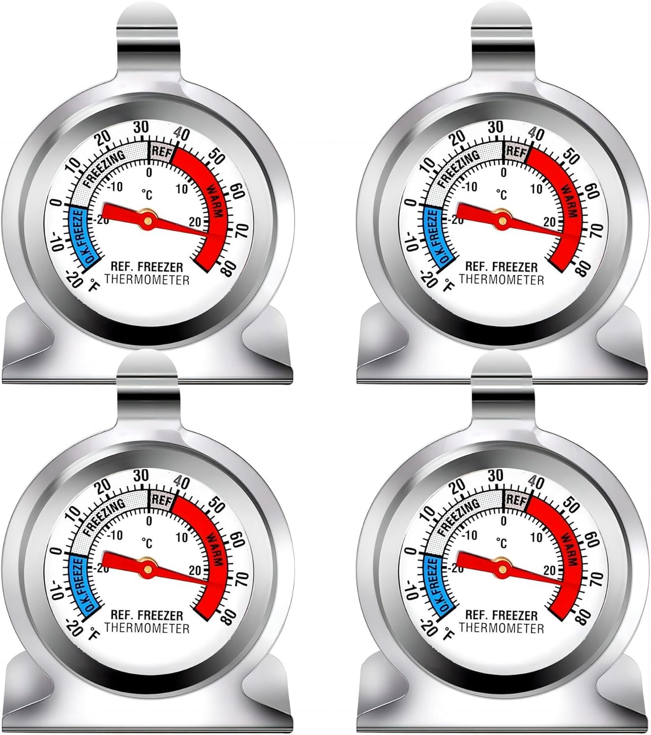 4 Pack Refrigerator Freezer Thermometer - Large Dial Stainless Steel Thermometer