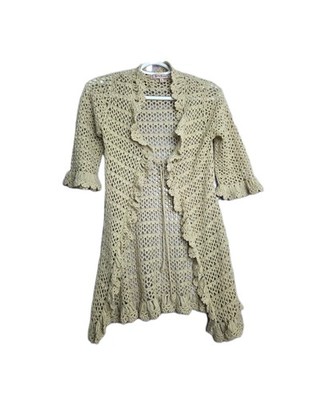 Cardigan Sz S Y2K Crochet Whimsical Goth Fairy Dainty Cottage Waterfall Open