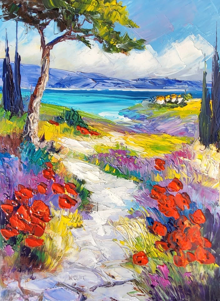 NOLAC "Sentier pavé entre Marseille et Cassis" 40x30 Calanques et Coquelicots - Photo 4/4