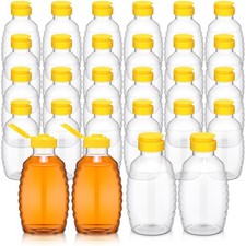 24 Pcs 16oz Clear Plastic Honey Jars Plastic Skep Style Jar Squeeze Bottle Em...