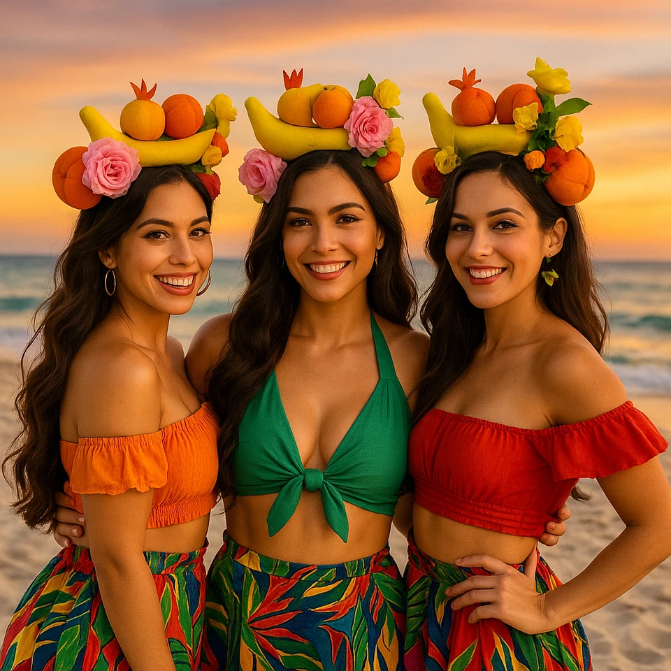 Mujer Tela Tropical Plátano Fruta Hawaiano Luau Disfraz Fiesta Sombrero Diadema Foto 4 de 4