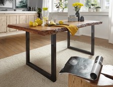 Esstisch Tisch Massivholz 200x100cm Akazie massiv & Metall schwarz NEU OVP!!!
