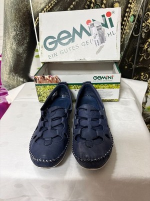 Damen Slipper, Gemini, Gr.42, Leder, blau, mit cutouts, nur 1 x  getragen