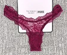 Victoria's Secret Very Sexy NWT Small Magenta Lace High Leg Thong Panty Sheer