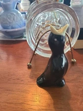 Vintage Black Ceramic Pie Bird Steam Vent Funnel MCM Japan Style Unmarked