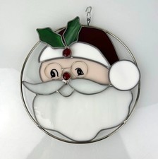Stained Glass Santa Claus Round Christmas Sun Catcher Hanging Wall Art Decor