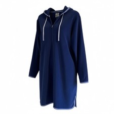 MUK LUKS Terry Robe Size Medium Blue Hooded Zip Front Pockets Housecoat