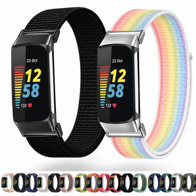 Armband für Fitbit Charge 5 Uhrenarmband Nylon Klettverschluss Sport weich NEU