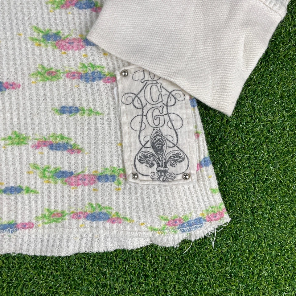 Vintage Y2K Blue Collar Girl BCG Floral Thermal Long Sleeve Top Sz L - Image 3 of 4