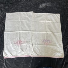 Set Of 2 Vintage Crochet Lace Cotton Pillow Cases Shams White Bedding Mr/Mrs