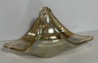 Murano Italy Hand Blown Art Glass Split Handle Console Bowl Basket 6" Square Tan