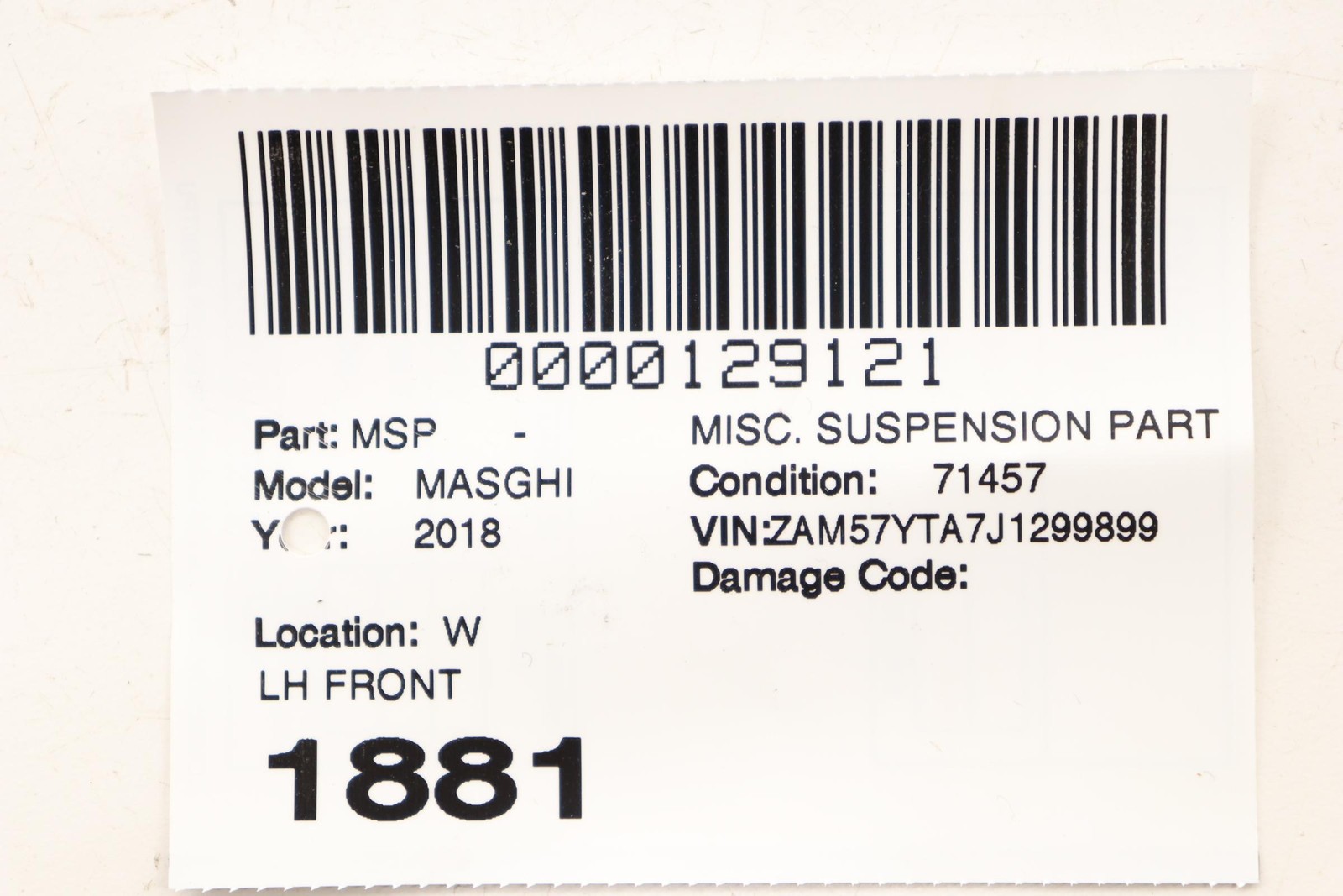 2014-2024 MASERATI GHIBLI AWD FRONT LEFT SHOCK ABSORBER MOUNT FORK OEM 065138800