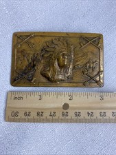 Vintage 1940s Brass Native American Indian Chief Head Belt Buckle