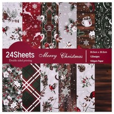 24 Sheets Christmas Pattern Scrapbook Paper Set, Decorative Scrapbooking Pape...