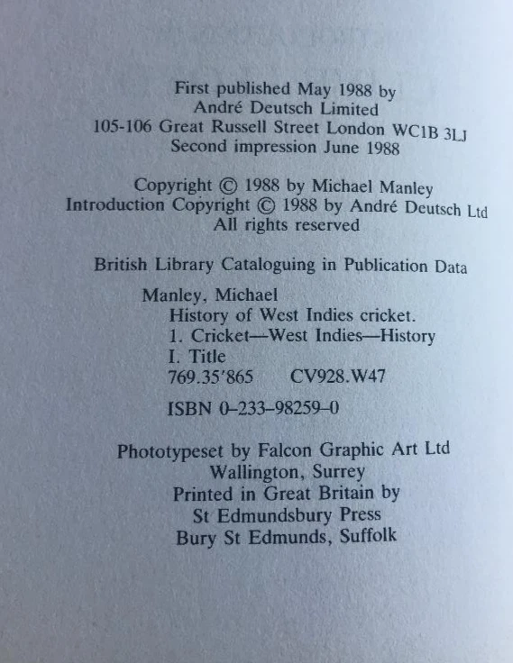 A HISTORY OF WEST INDIES CRICKET ~ MICHAEL MANLEY ~ 1988 ~ THE GRAND OLD GAME - Image 4 of 4