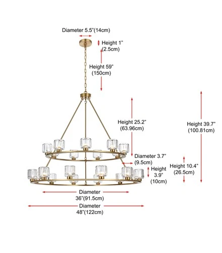 Elegant Lighting Cadence 48" Two-Tier Chandelier in Satin Gold - Picture 8 of 8