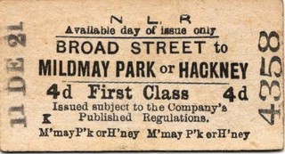North London Railway Ticket BROAD STREET 4358