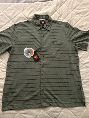 Quicksilver Shirt Men Green Size XL Button Down Skate Surf Short Sleeves