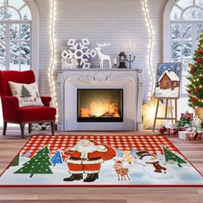 Christmas Area Rug Soft Large Rugs for Living Room Decorative Plaid Santa Rug...