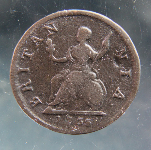Great Britain, Farthing, 1733 copper coin, George II