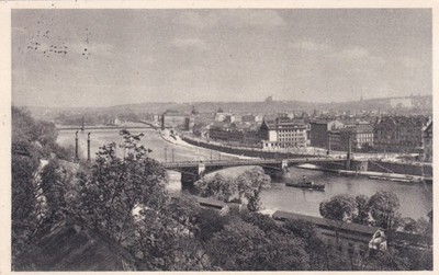 1945 AK Tschechien Prag Praha Mendeluv most Mendel-Brücke Stadtbild Panorama !!