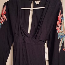 Billabong Women's Black Floral V-Neck Long Sleeve Jumpsuit XS JD932BHA