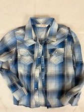 ELY blue plaid WESTERN snap shirt BOY's M GO TEXAN DAY