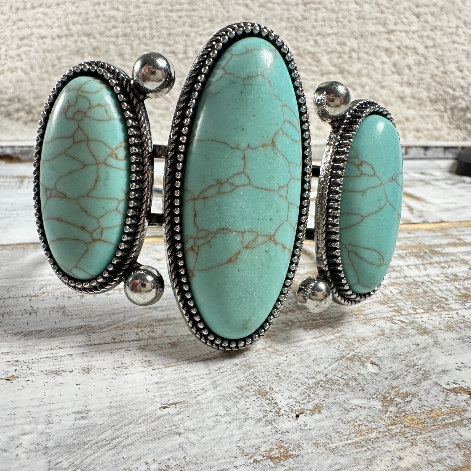 Plunder Turquoise Hinged Bangle Statement Bracelet - image 7