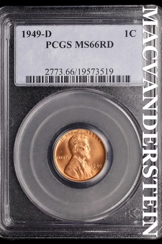 1949-D Lincoln Wheat Cent-PCGS MS 66 RD Choice Gem BU No Reserve #SLL250