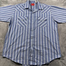 Vintage Y2K Ely Plains Western Shirt Mens Large Blue Striped Cotton Flap Pockets