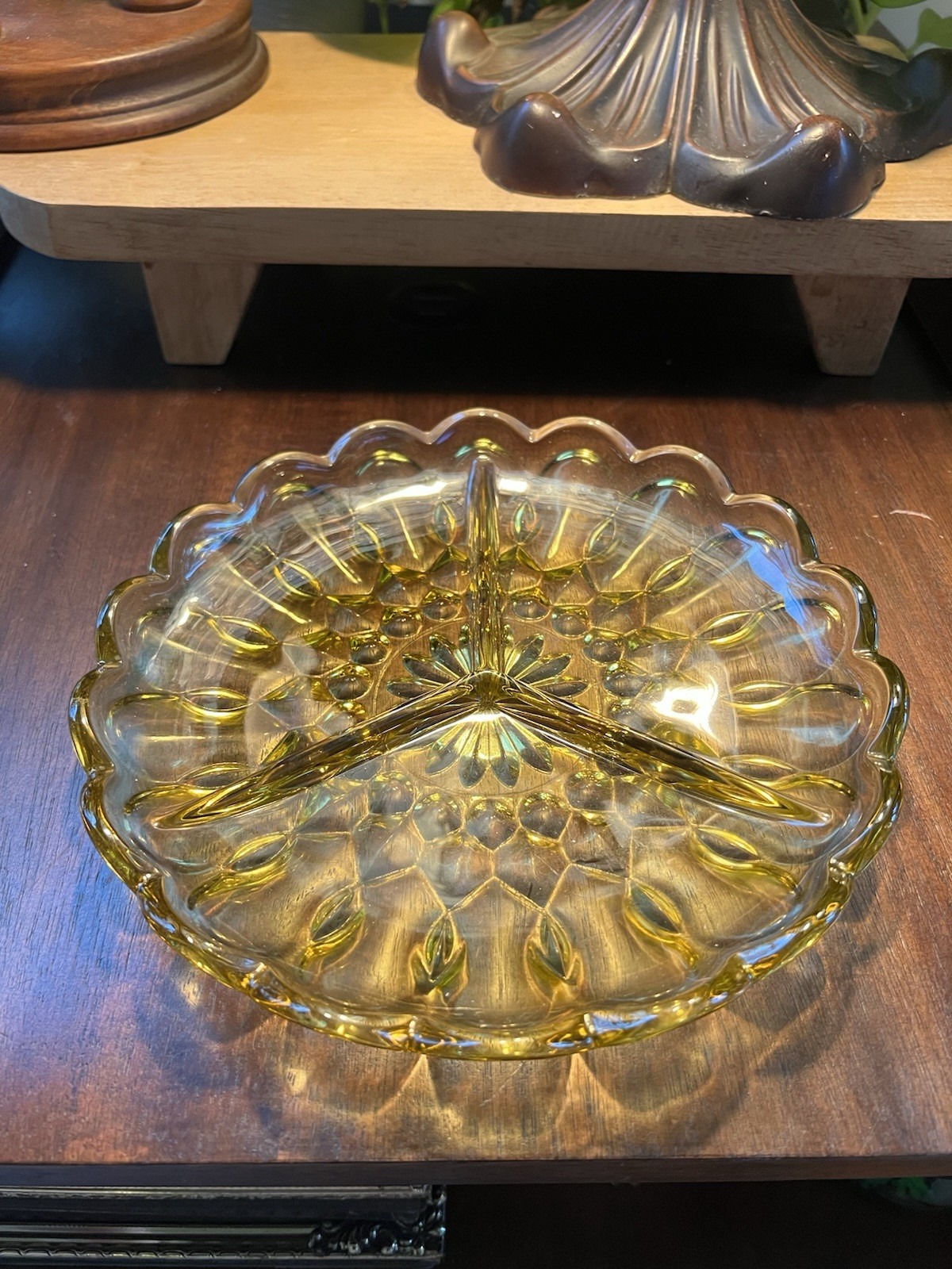 Vintage Anchor Hocking Amber Glass 3-Section Divided Serving Dish
