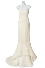 Jim Hjelm Couture Silk Satin Organza Strapless Mermaid Wedding Dress Long Size 6