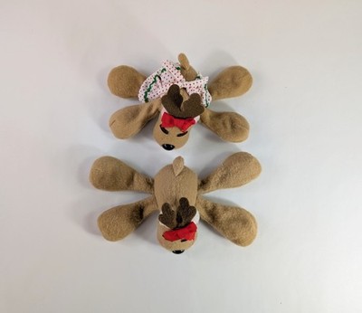 Vintage 80's Heartline Set Of 2 Rhonda Reindeer Floppy Bean Bag Plush Toys 