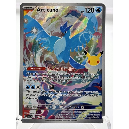 Pokemon TCG 30th Celebration Articuno 132/128 Illustration Rare Near Mint