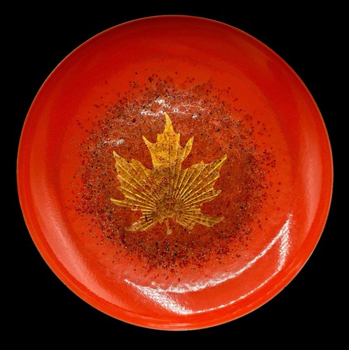 Vintage Curtis Jere for Artisan House Enamels Orange Gold Maple Leaf Round 11”