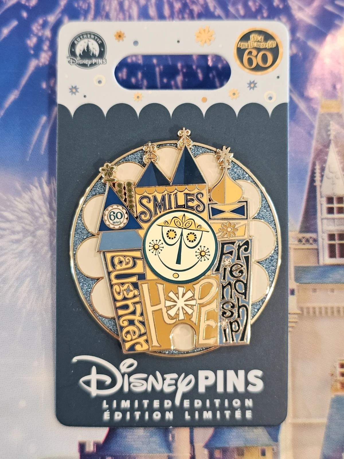 Disneyland It's a Small World 60th Anniversary Clock Smiles Disney Pin LE 3000