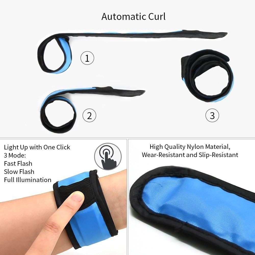 Pack of 6 LED Light Up Band Slap Bracelets Night Safety Wrist Band for Cyclin...