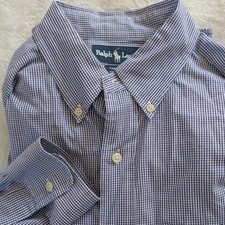 Ralph Lauren Yarmouth Shirt Navy Blue Gingham Check Button Down Mens 16.5 34/35