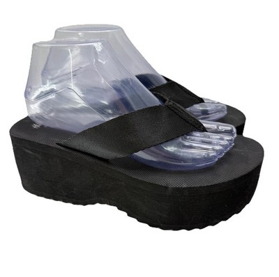 H&M Wedge Flip Flops Women's Size 8 Black Platform Chunky Sandal 90s Y2K Indie
