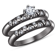 2 CT Round Lab Created Diamond Bridal Engagement Ring Set 14K Black Gold Over