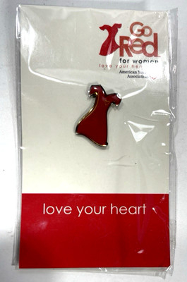 Go Red for Women, red dress enamel pin, support women's heart health