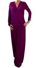 Norma Kamali V Neck Long Sleeve Shirred Waist Jumpsuit Raspberry Size L 051 NWT