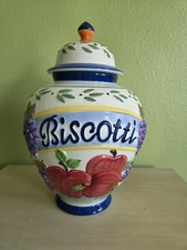 Vintage Biscotti Cookie Jar Ceramic White With Apples