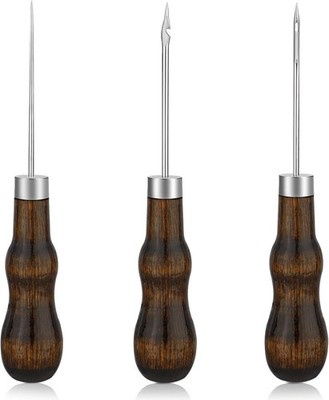 3PCS Sewing Awl Leather Stitching Tool Kit Wooden Handle DIY Craft Repair