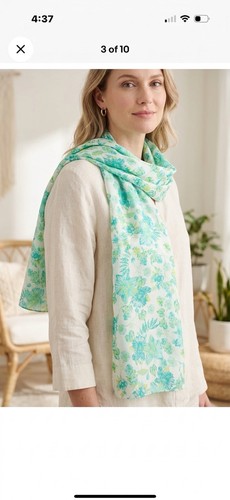 NWT Echo New York Silk Scarf Adelaide Floral Print Blue Green Cream 9x60  # 328